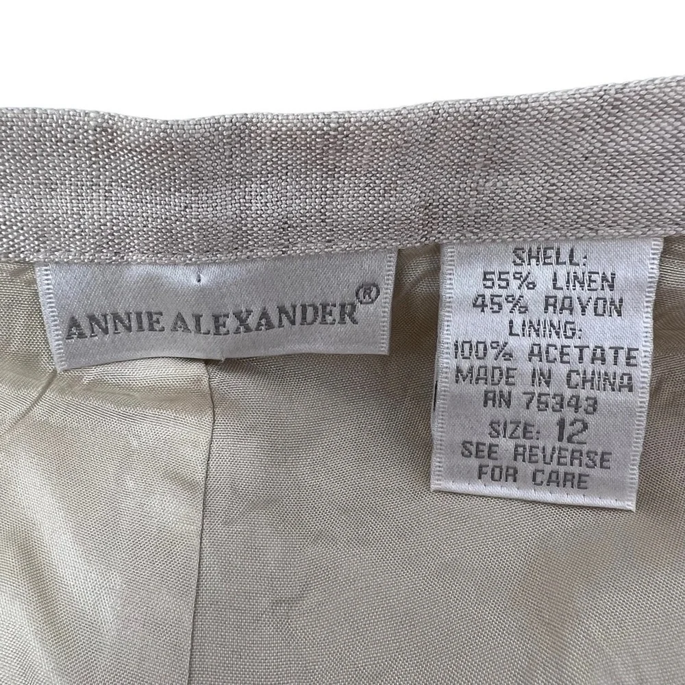 Annie Alexander Wide Leg Cropped Ankle Slacks Size 14 Ivory Linen Side Zip Lined - Picture 9 of 12